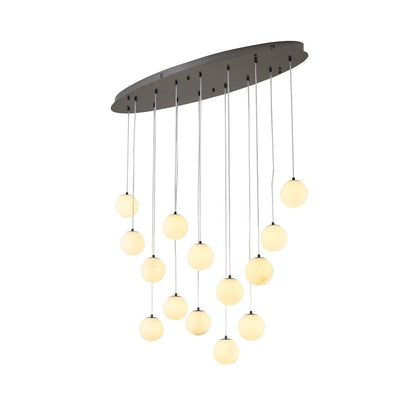 14-Light Black Stainless Steel Chandelier With Alabaster Pendants
