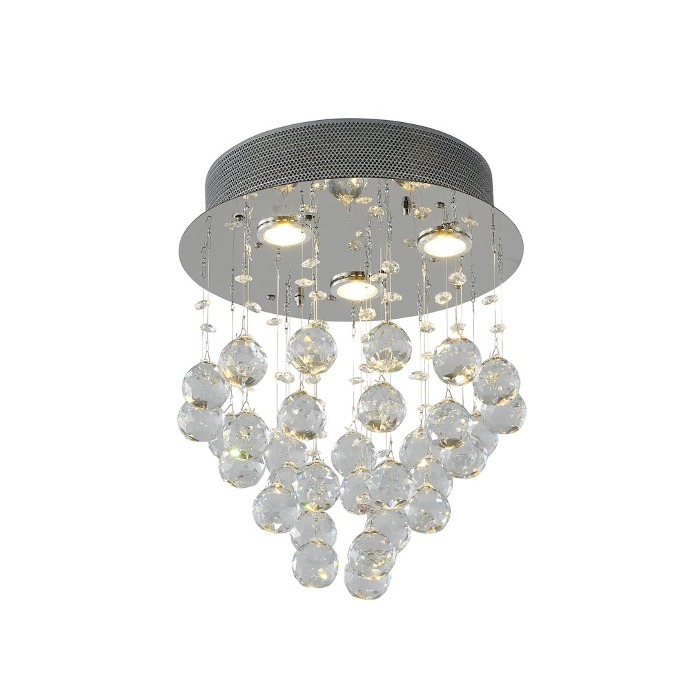 3-Light Chrome Flush Mount With Clear Crystals