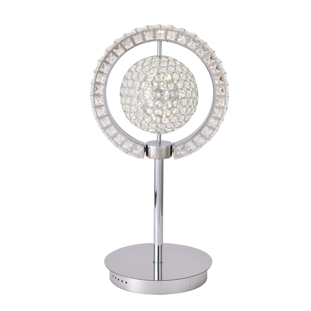 2-Light Chrome ORB Table Lamp With Clear Crystals