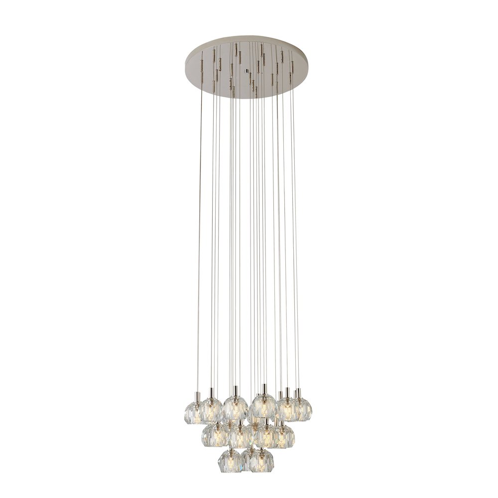 23-Light Polished Nickel Chandelier With Clear Crystal Shades