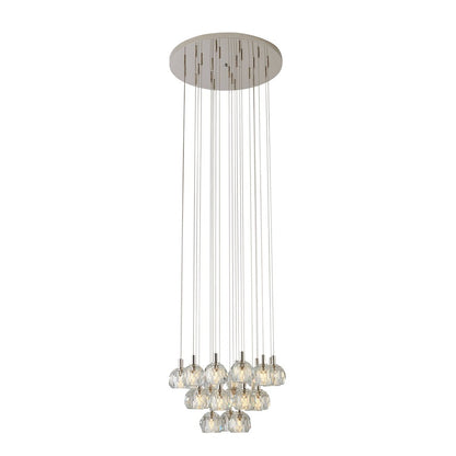 23-Light Polished Nickel Chandelier With Clear Crystal Shades