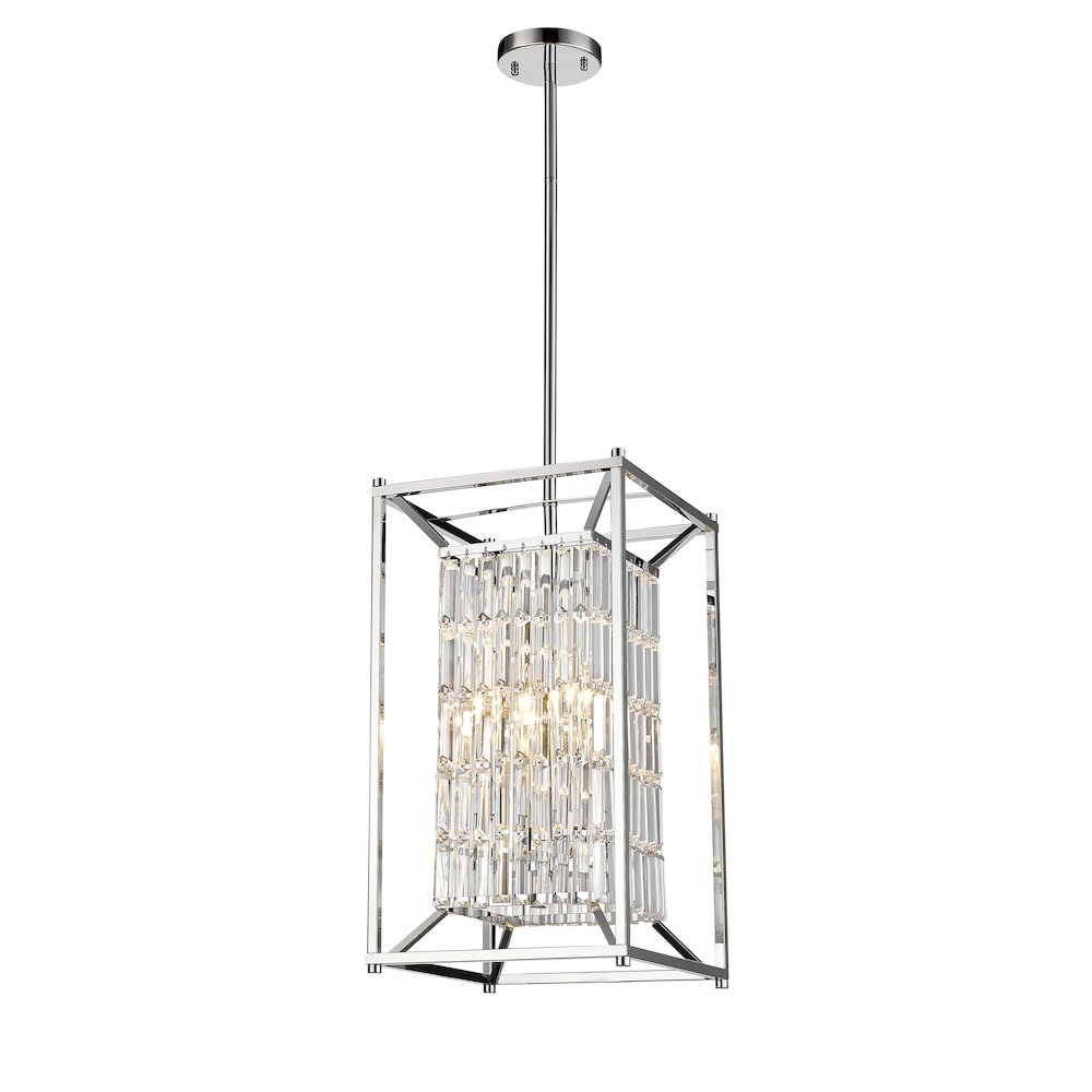 4-Light Chrome Cage Pendant With Clear Hanging Crystals