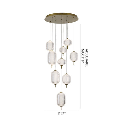 9-Light Flushed Brass Dimmable LED Chandelier With Hanging Clear  PC shades