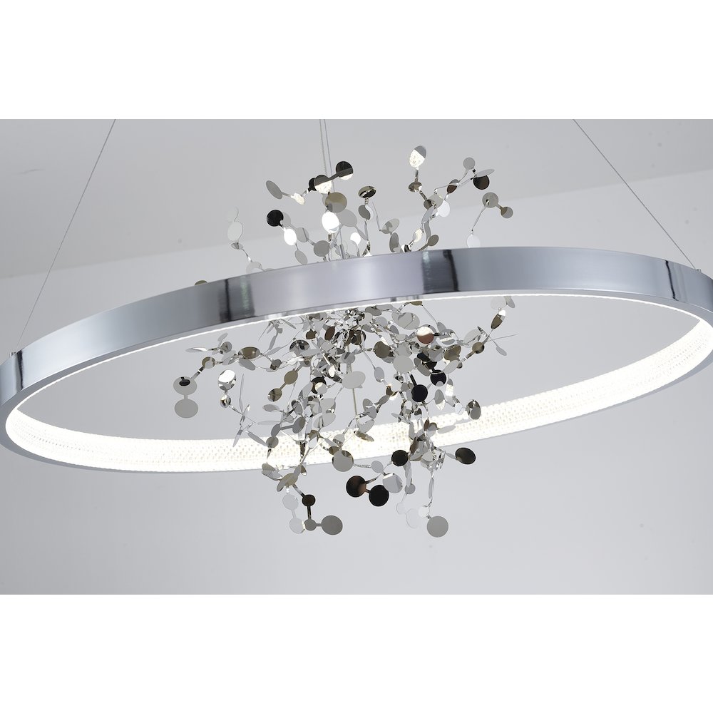 1-Light Chrome LED Chandelier With Chrome Aluminum Confetti Interior