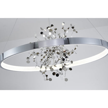1-Light Chrome LED Chandelier With Chrome Aluminum Confetti Interior