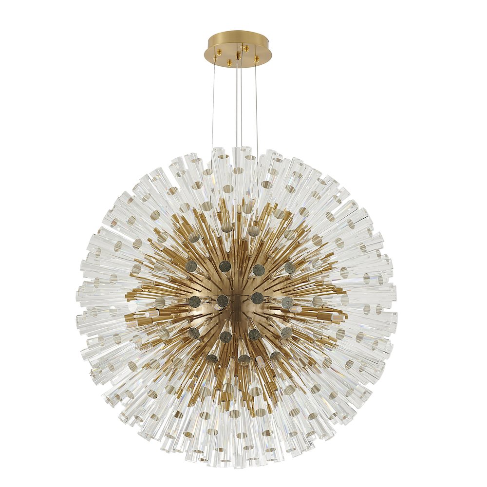 30-Light Brass Iron Chandelier With Clear Crystal Spikes