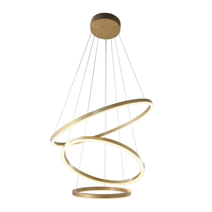 3-Light Gold Dimmable LED Chandelier With Halo Rings
