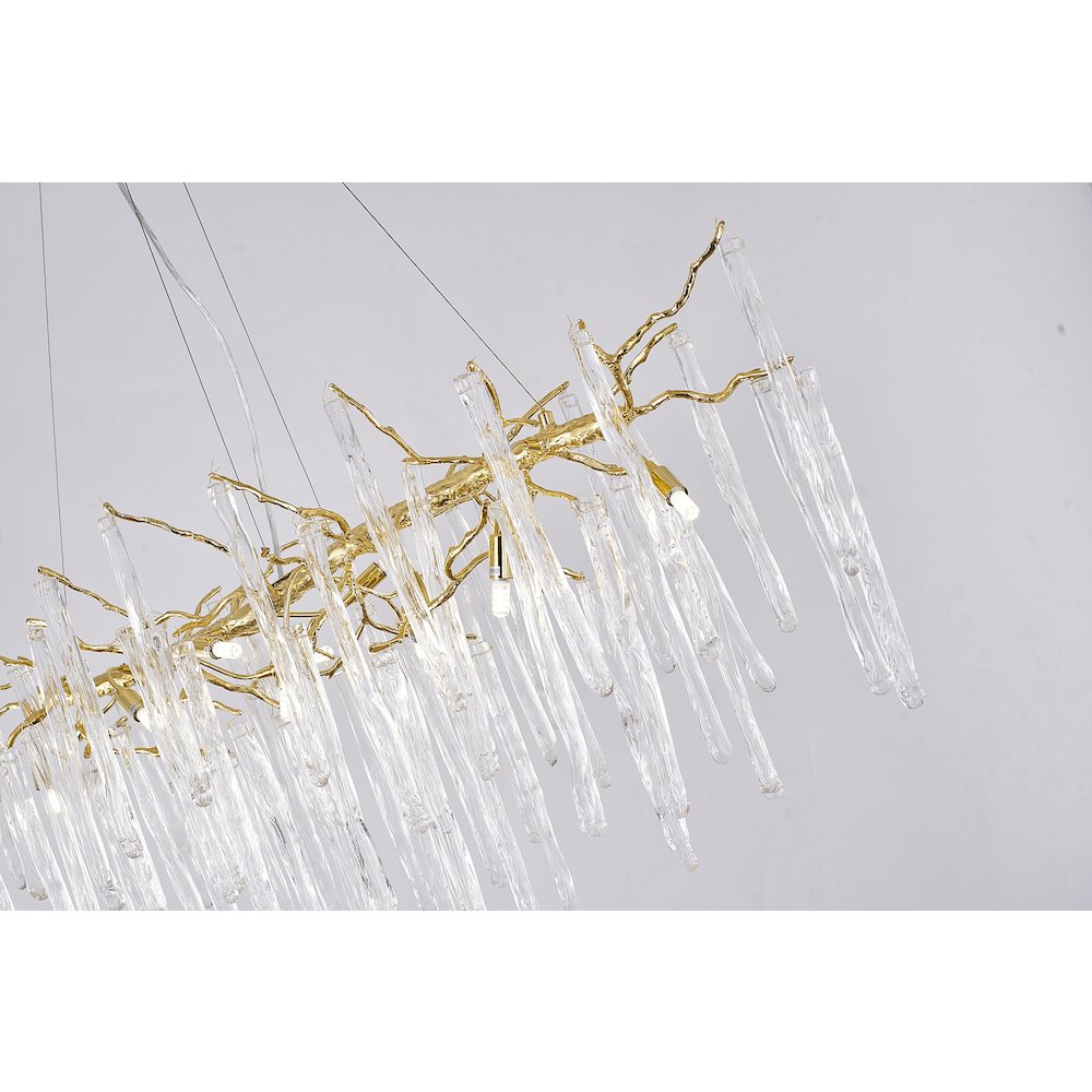 12-Light Gold Solid Brass Aluminum Chandelier With Clear Glass Drops