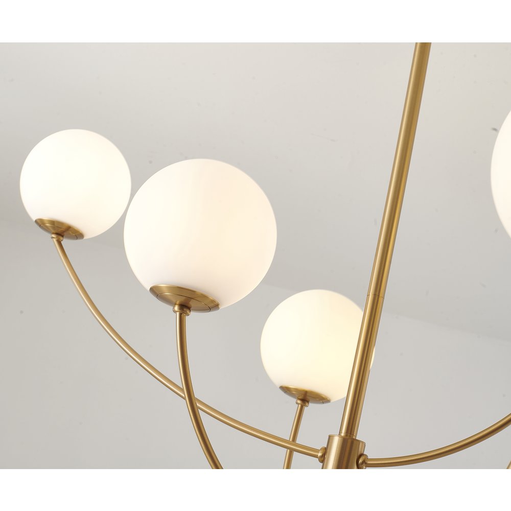 6-Light Brass Chandelier With White Glass Shades