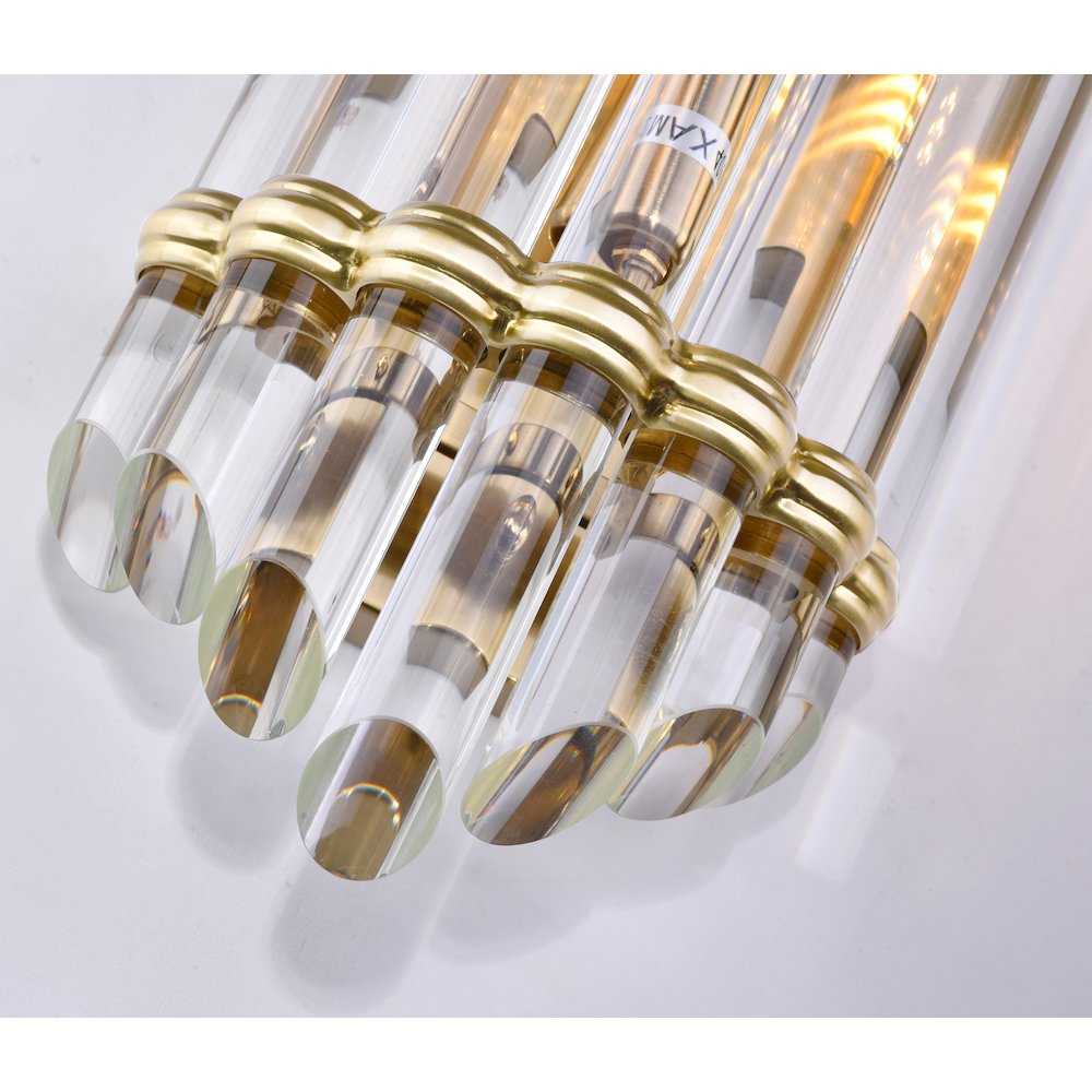 1-Light Antique Gold Metal Wall Sconce With A Clear Glass Rods
