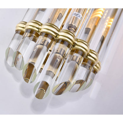 1-Light Antique Gold Metal Wall Sconce With A Clear Glass Rods