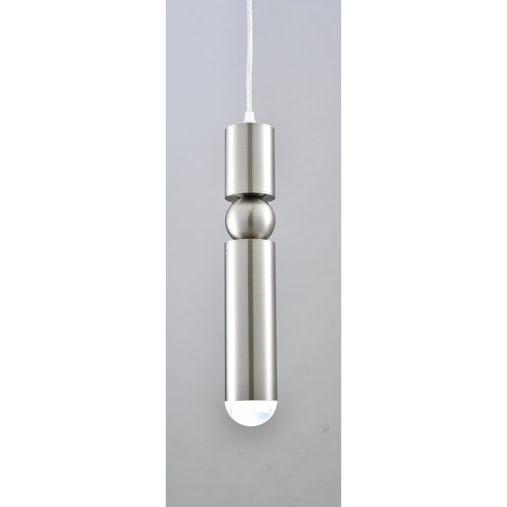 1-Light Shiny Nickel Single Pendant With A Frosted Glass Diffuser