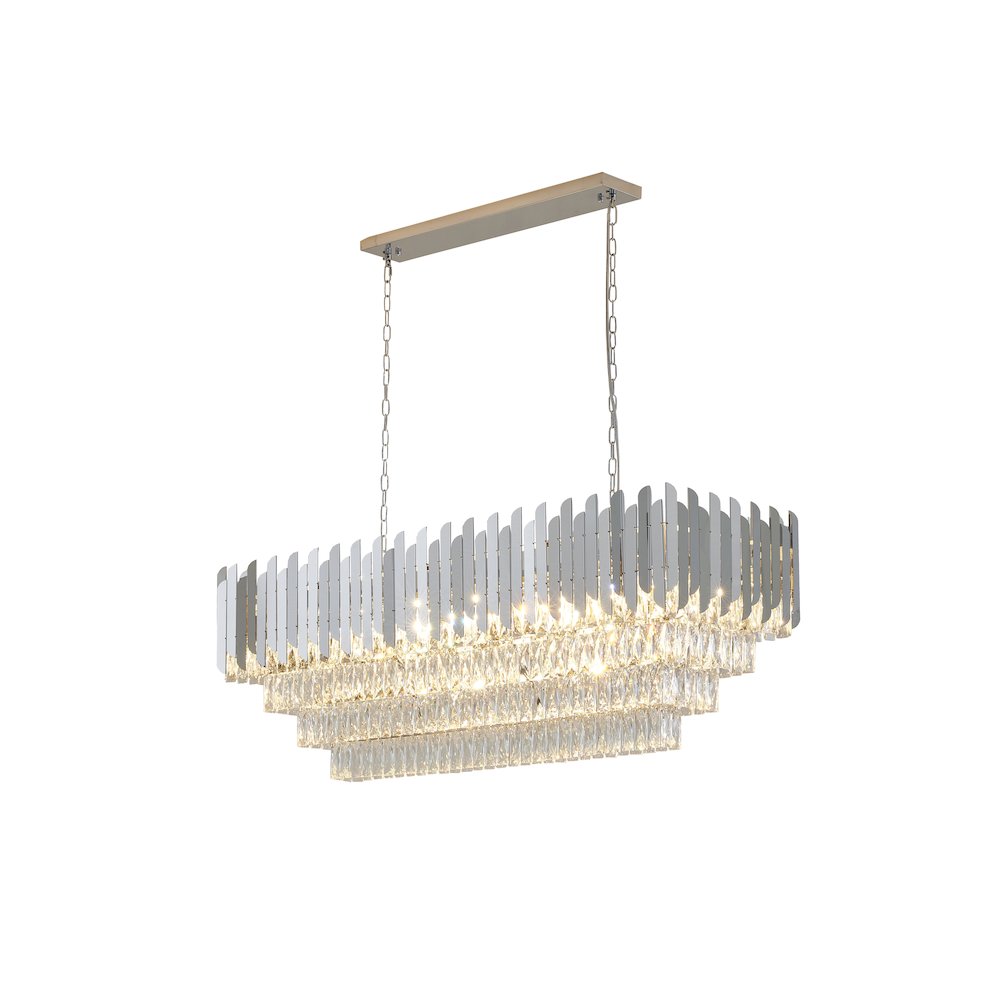 14-Light Chrome Stainless Steel Chandelier With Clear Crystal Accents