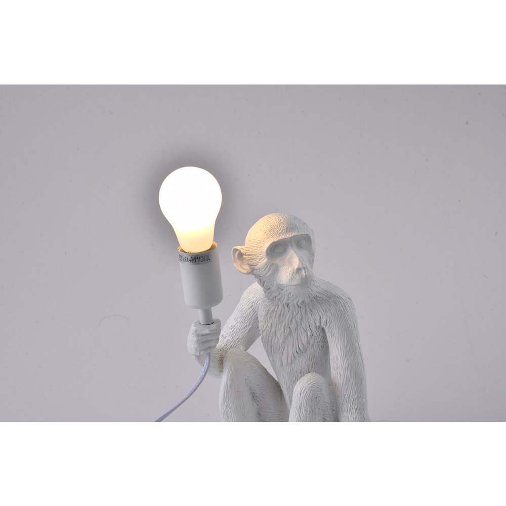 1-Light White Sitting Resin Monkey Table Lamp