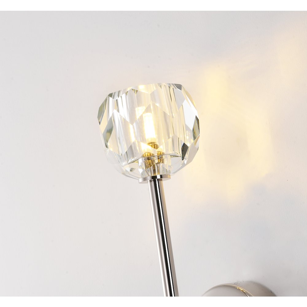 1-Light Polished Nickel Wall sconce With A Clear Crystal Shade