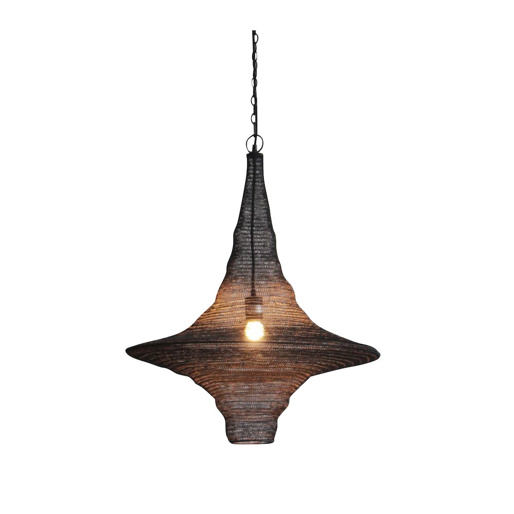 1-Light Satin Black Pendant With A Chain Basket Shade