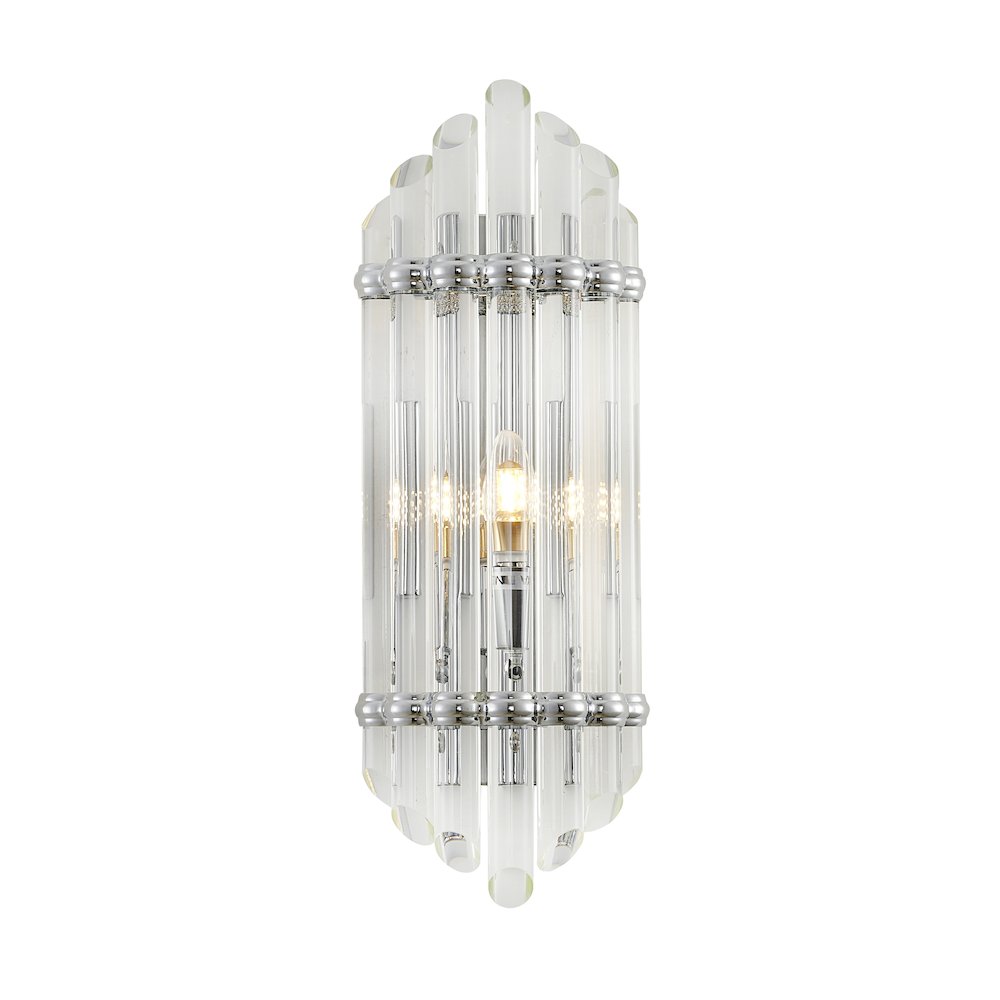 1-Light Chrome Metal Wall Sconce With A Clear Glass Rods