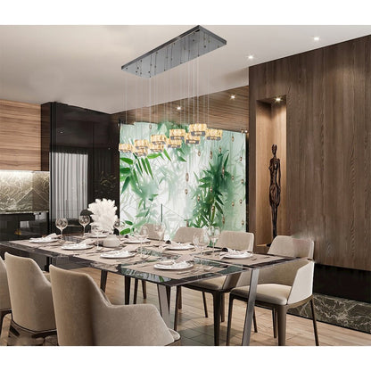 10-Light Chrome Metal LED Chandelier With Clear Crystal Accents