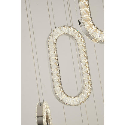 13-Light Chrome LED Chandelier With Clear Crystal Pendants