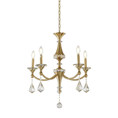 5-Light Satin Brass Chandelier With Clear And Champagne Crystals