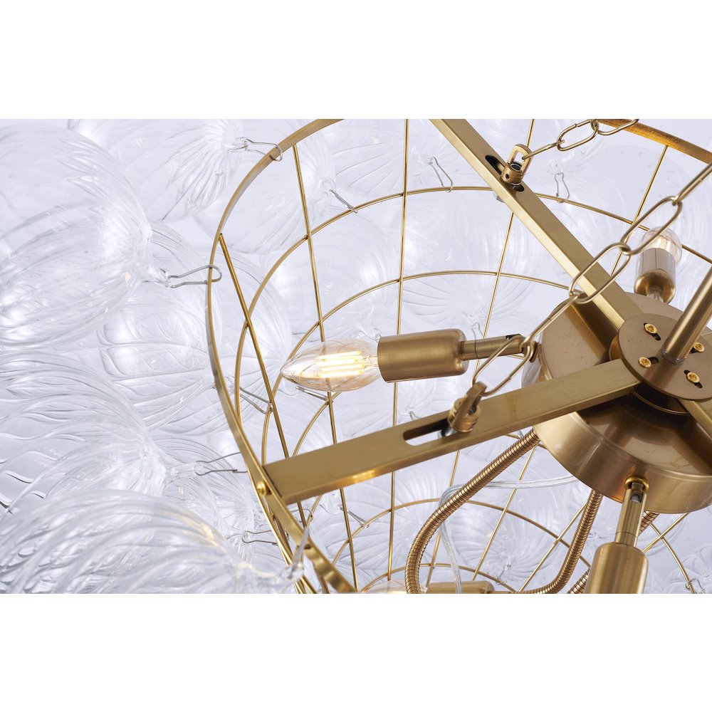 12-Light Brass Chandelier With Clear Swirl Glass Shades