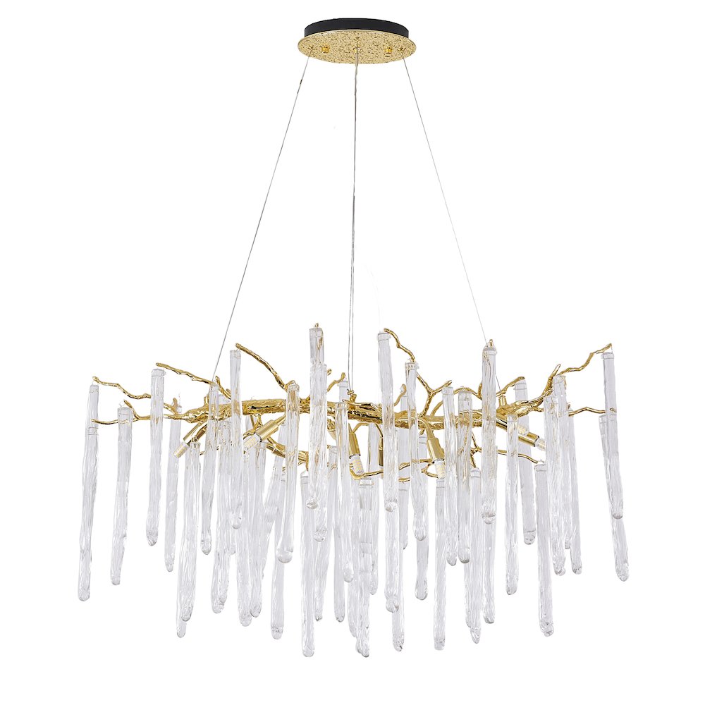 12-Light Gold Solid Brass Aluminum Chandelier With Clear Glass Drops