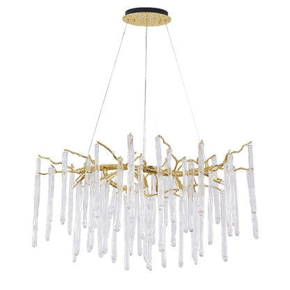 12-Light Gold Solid Brass Aluminum Chandelier With Clear Glass Drops