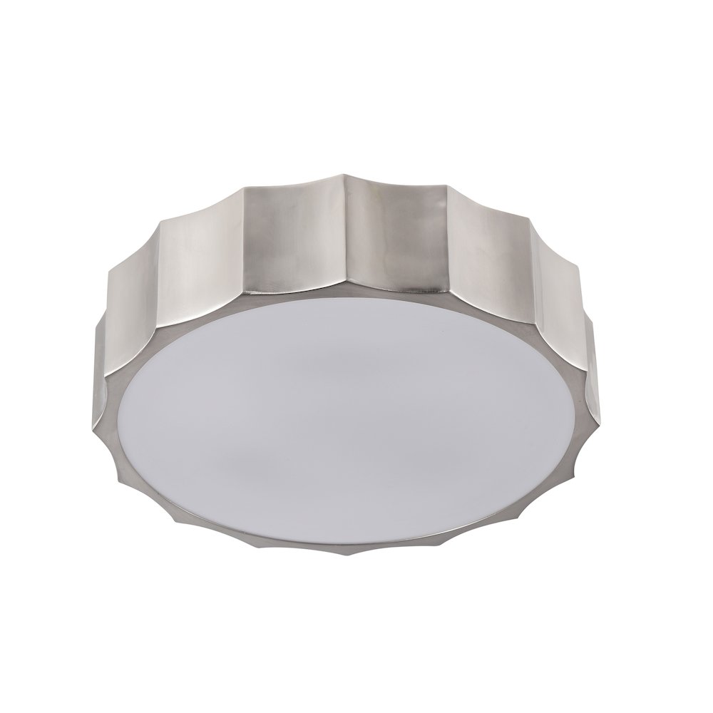 4-Light Shiny Nickel Iron Flush Mount With A White Acrylic Bottom Cover