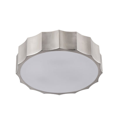 4-Light Shiny Nickel Iron Flush Mount With A White Acrylic Bottom Cover