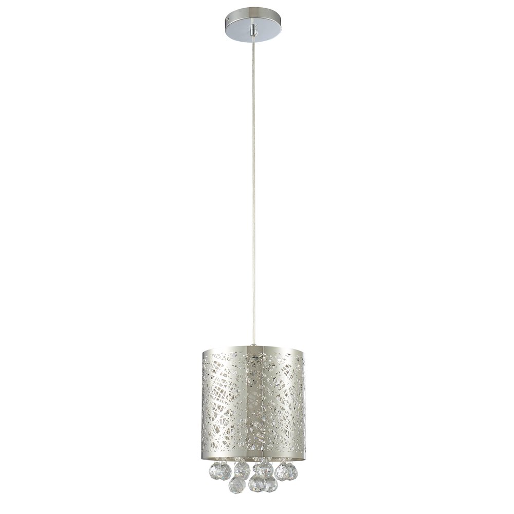 1-Light Chrome Stainless Steel Pendant With Clear Crystals