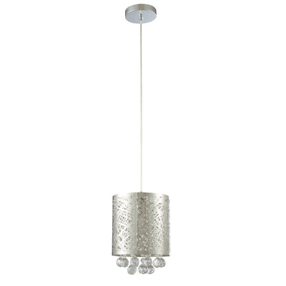 1-Light Chrome Stainless Steel Pendant With Clear Crystals