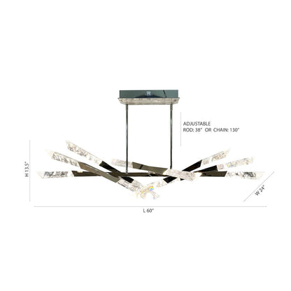 12-Light Dimmable Shiny Nickel LED Chandelier With Clear Snowflake Crystals