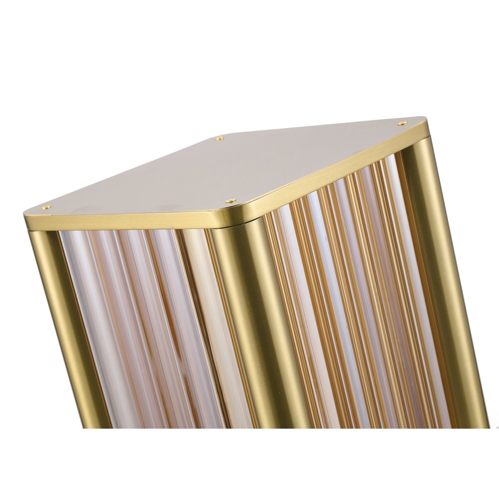 1-Light Satin Brass Stainless Steel LED Table Lamp With Clear Glass Rods