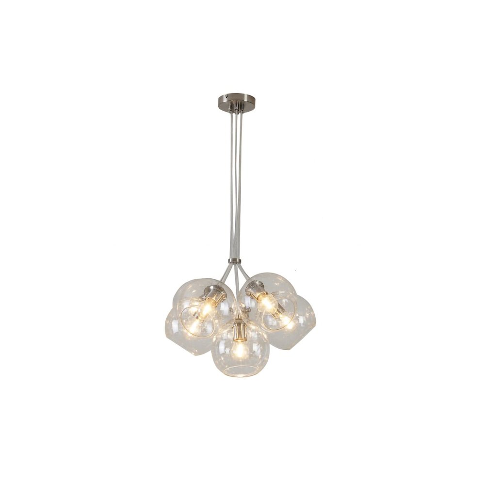 7-Light Satin Nickel Chandelier With Droplet Clear Glass Shades