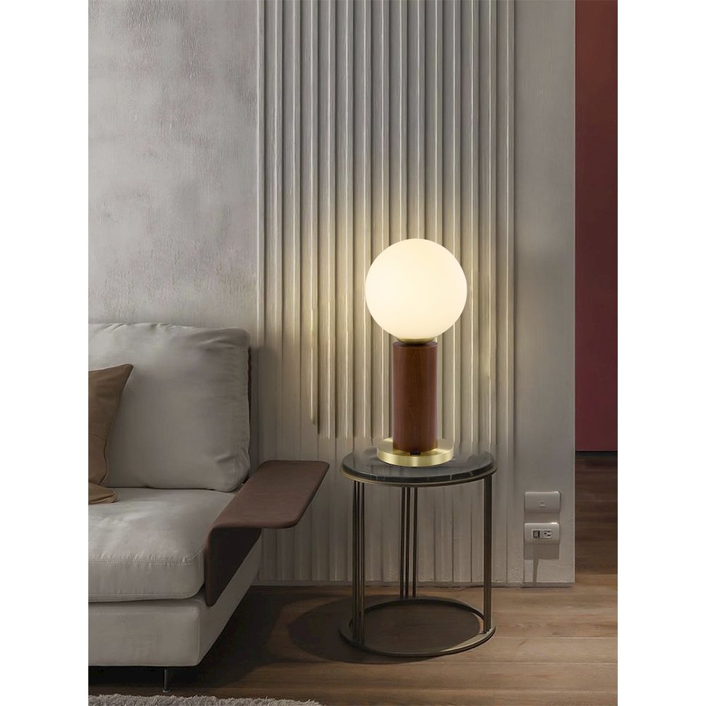 1-Light Black And Satin Brass Table Lamp With A White Glass Shade