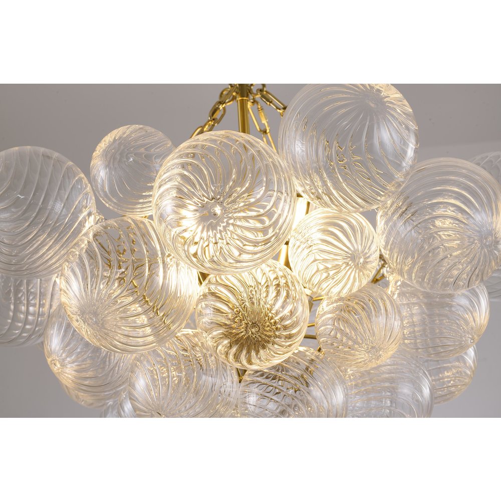 8-Light Brass Chandelier With Clear Swirl Glass Accents