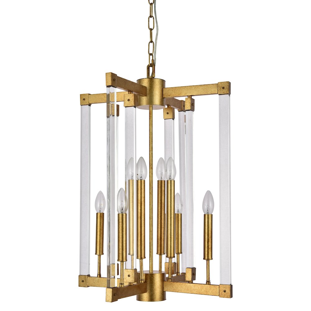 8-Light Antique Gold Chandelier With Clear Acrylic Arms