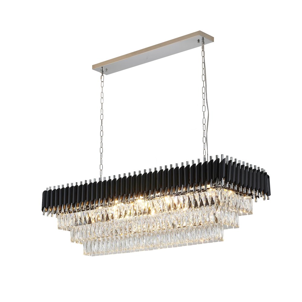 14-Light black and chrome chandelier with clear hanging crystal