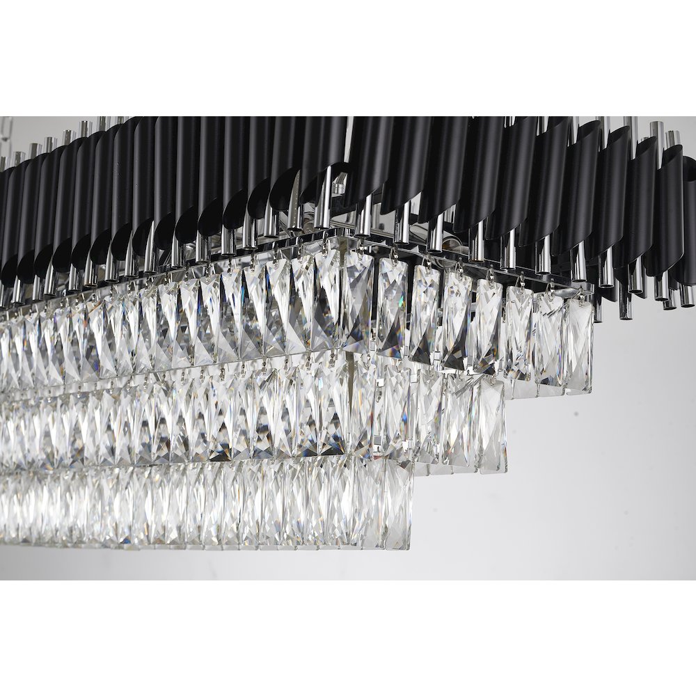14-Light black and chrome chandelier with clear hanging crystal