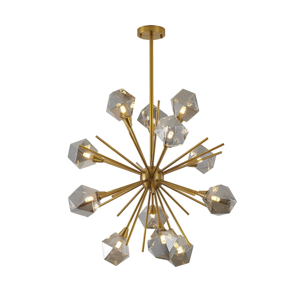 12-Light Gold Sputnik Chandelier With Smoke Glass Shades
