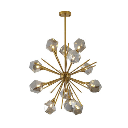 12-Light Gold Sputnik Chandelier With Smoke Glass Shades