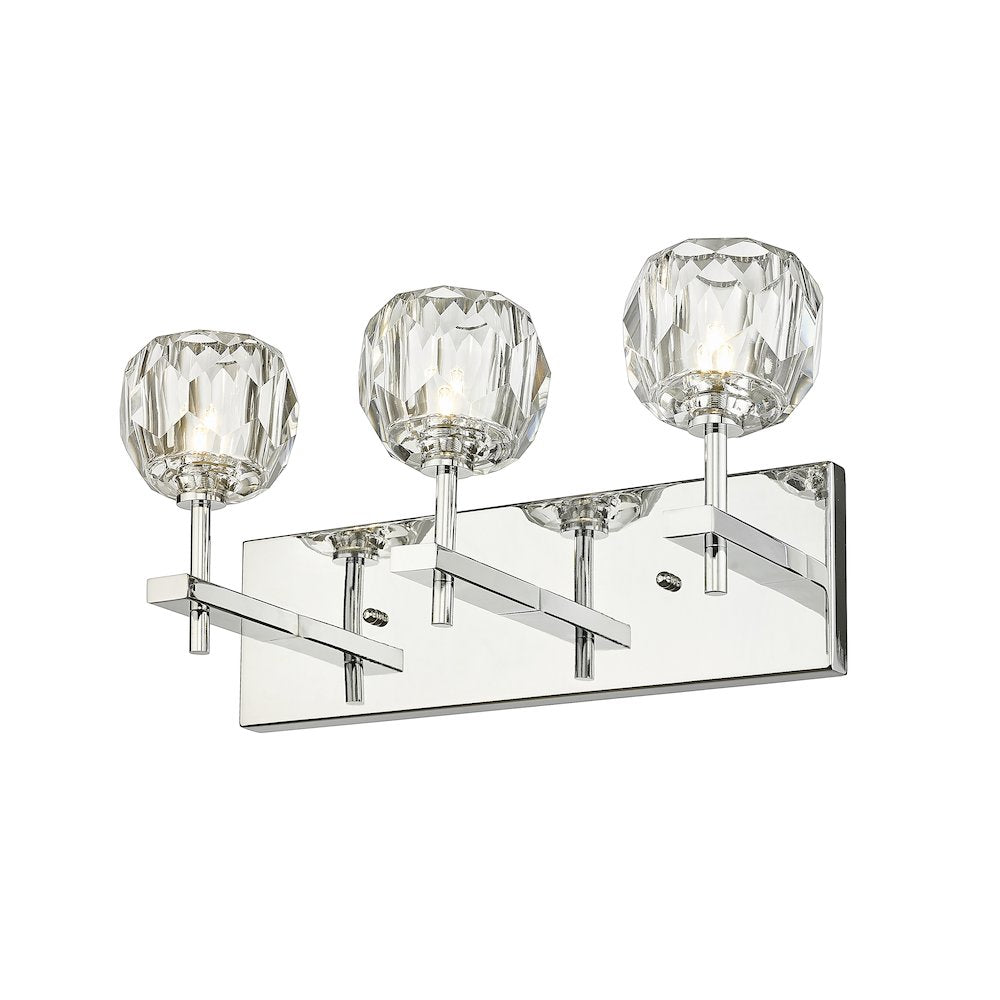 3-Light Chrome Wall Sconce With Clear Crystal Shades