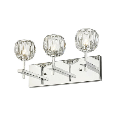 3-Light Chrome Wall Sconce With Clear Crystal Shades