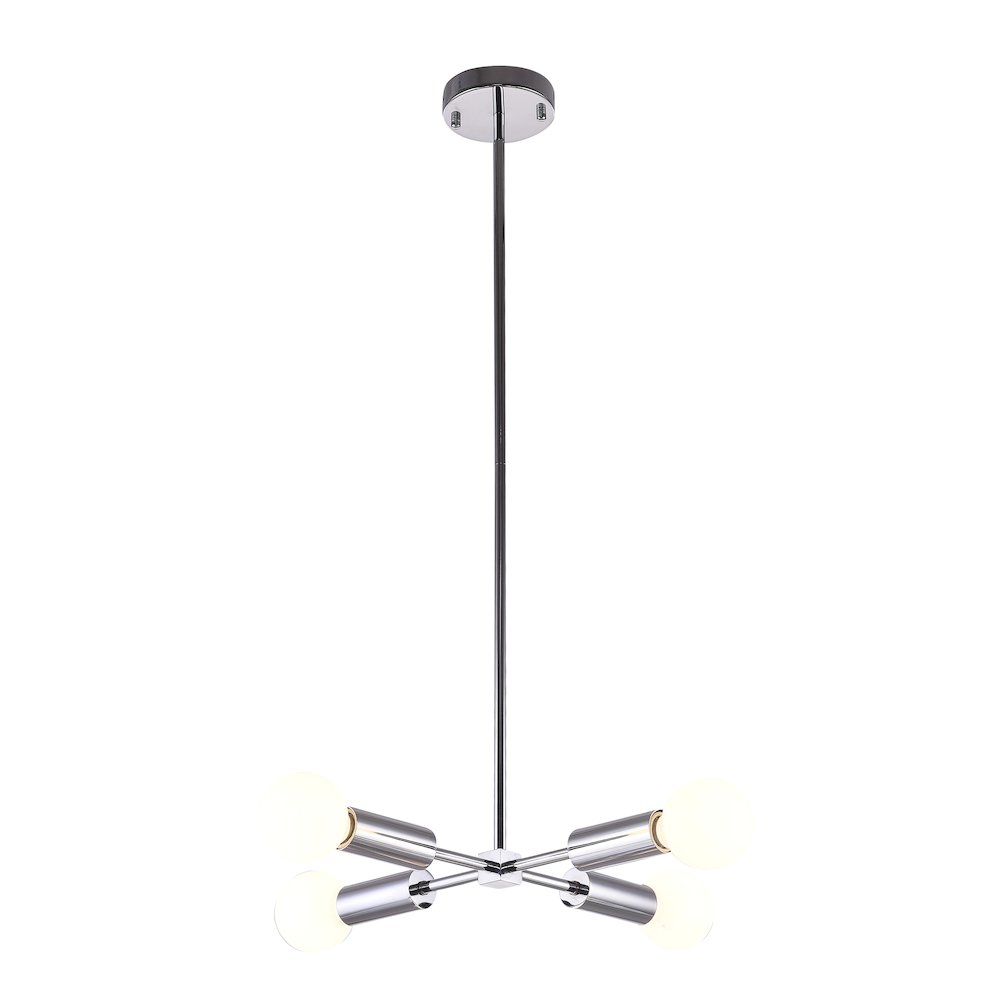 4-Light Chrome Chandelier With Four Arms And Visible Bulbs