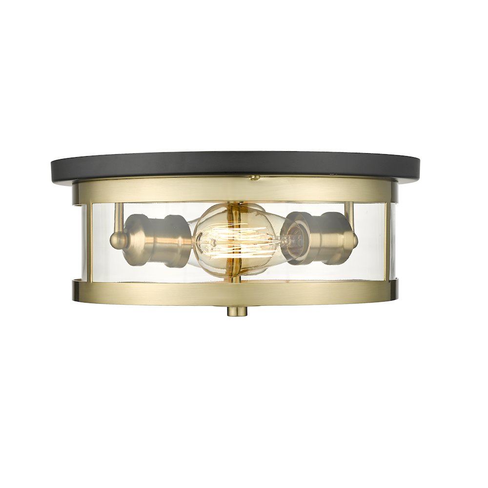 2-Light Black And Gold Flush Mount With A Clear Glass Shade