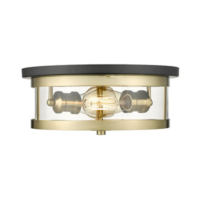 2-Light Black And Gold Flush Mount With A Clear Glass Shade