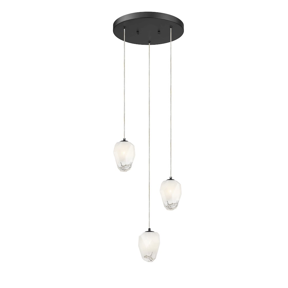 3-Light Black Chandelier With White Glass Shades