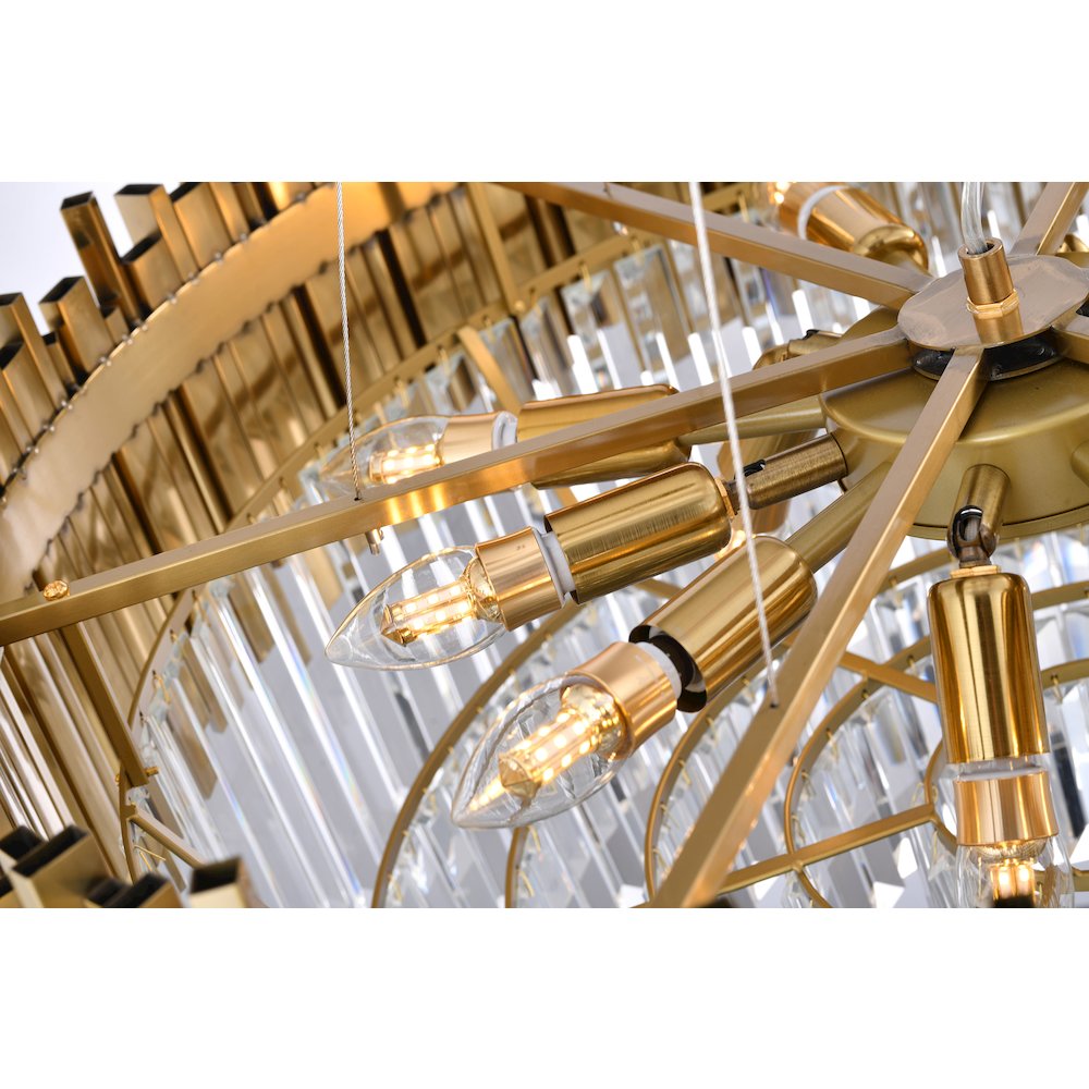 12-Light Gold Stainless Steel Chandelier With Clear Crystals