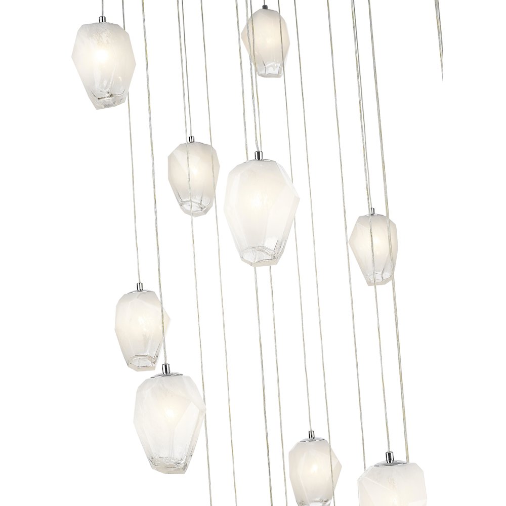 24-Light Chrome Chandelier With White Glass Pendants