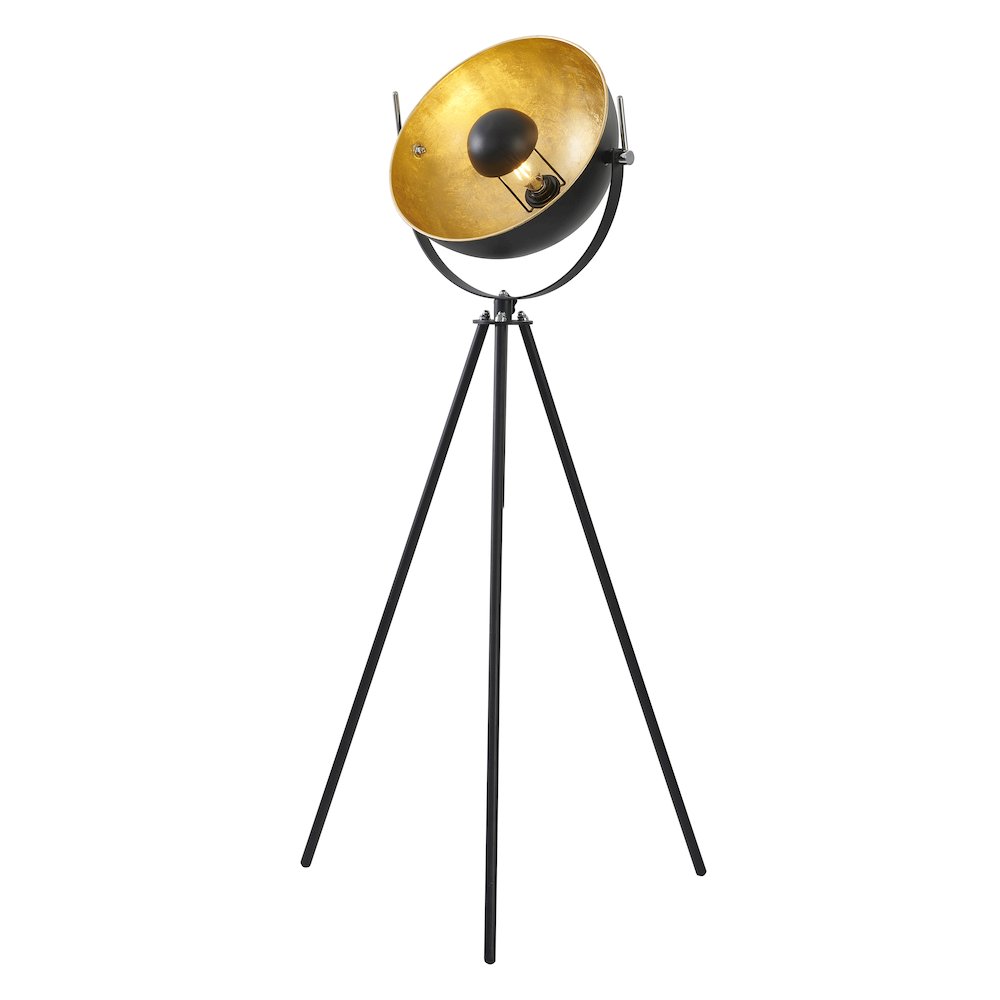 1-Light Black Metal Floor Lamp With A Gold Leaf Interior Shade
